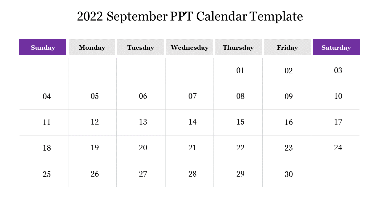 2022 September PPT Calendar Template